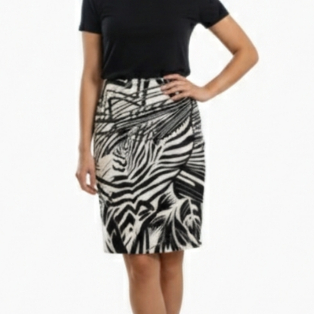 Leslie Stuart Black & White Zebra Print A-Line Skirt Size 8 Abstract